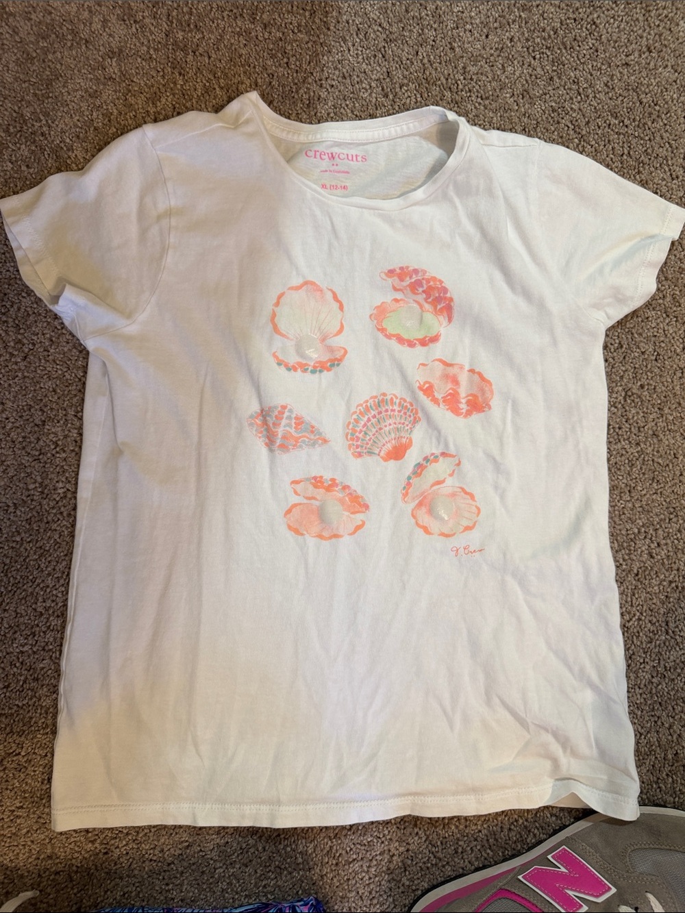 Crewcuts White Short Sleeve Tee with Coral Shell Motif